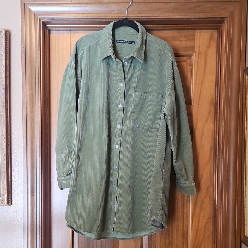 Gudrun Sjoden Green Corduroy Tunic Shirt Size XL